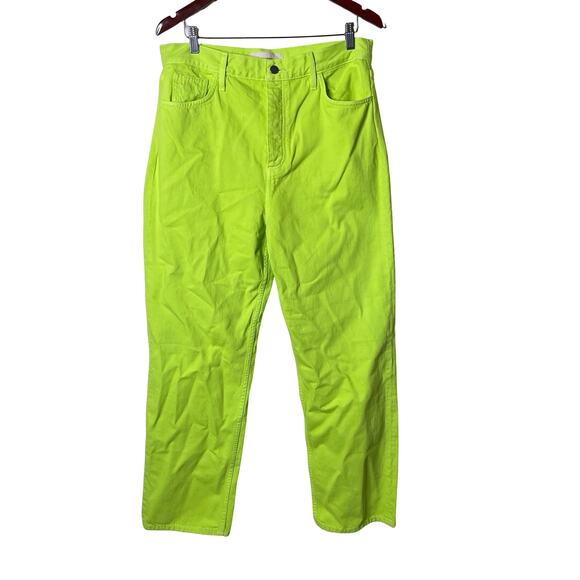 New Mara Hoffman Georgina neon lime green high rise straight leg jeans sz 10 - Picture 2 of 10